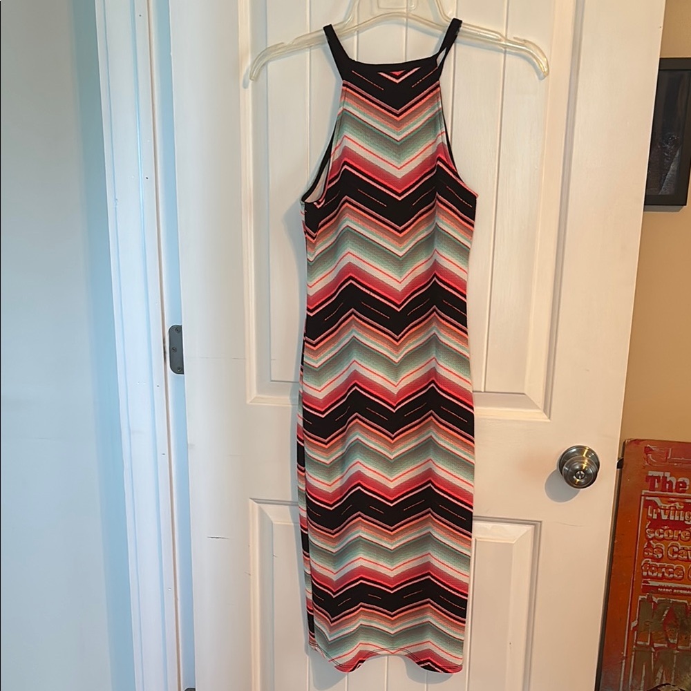 Women’s Summer Xhilaration Black, White, Orange and green Halter Sheath Dress